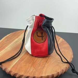 FH WADSWORTH Men’s Red White Blue Leather Accessories Tee Toiletry Bag 5” X 7”